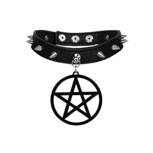 Spiked Choker With Pentagram pendant. Alternative Style Gothic Jewelry.