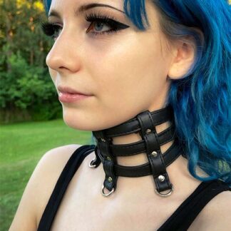 Gothic and BDSM Cage Choker collar with three straps.