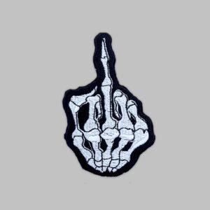 Skeleton Middle Finger patch. iron on patch of a skeleton giving the finger