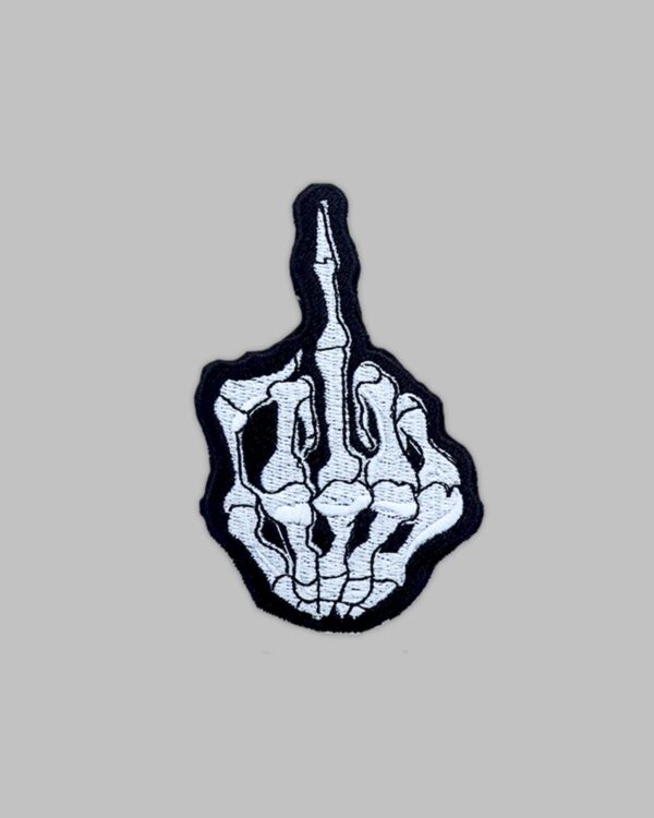 Skeleton Middle Finger patch. iron on patch of a skeleton giving the finger